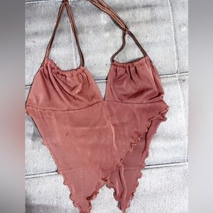 Backless Trim Mesh Halter Top